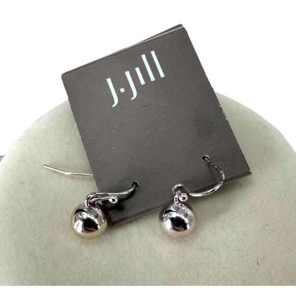 J. Jill SMALL Ball Dangle Drop Hook Earrings Silver Tone Minimalist Dainty NWT - Picture 3 of 7